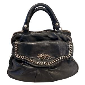 Betsy Johnson Vintage Black Leather Hobo Satchel Shoulder Crossbody Purse Bag